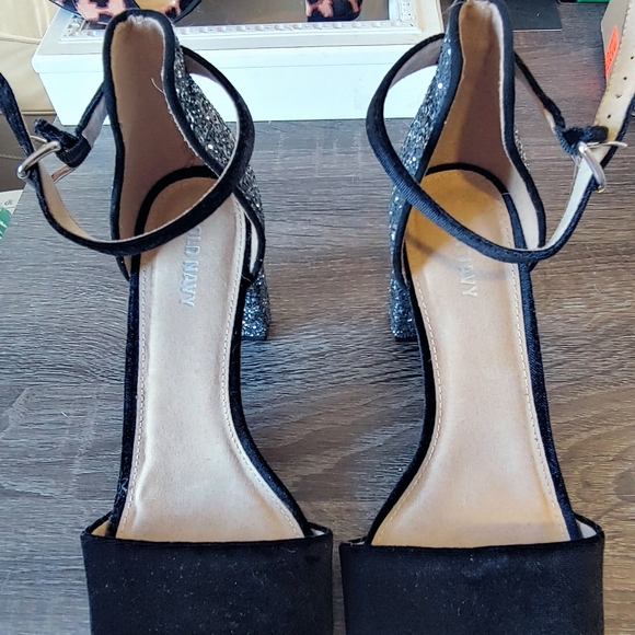 Black Velvet and silver sequin block heels - Picture 4 of 4